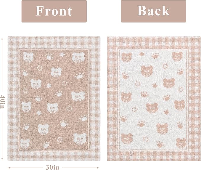 Beige Bear Baby Blanket – Knitted Teddy Design Throw for Baby Boys & Girls, Nursery Essentials & Shower Gifts – Soft & Warm, 30x40 Inch