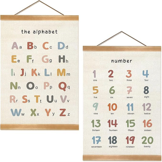 ZTGDA Alphabet Numbers Poster Set of 2, Alphabet Numbers Wall Art, ABC Banner Poster, Banner Wall Hanging Decor for Toddler Room Playroom Nursery Wall Classroom Decor (12x16inch ABC&123)