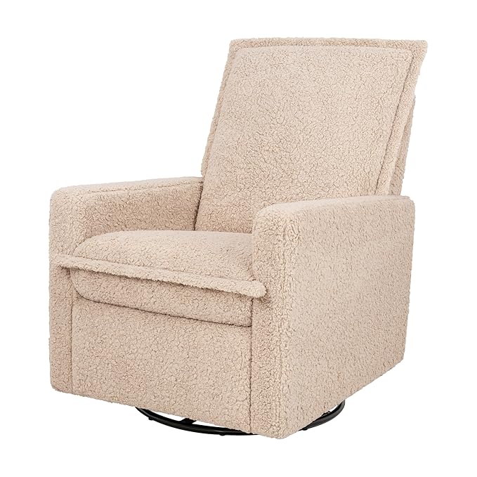 Babyletto Cali Flange Recliner and Swivel Glider in Chai Shearling, Water Repellent & Stain Resistant, Greenguard Gold and CertiPUR-US Certified