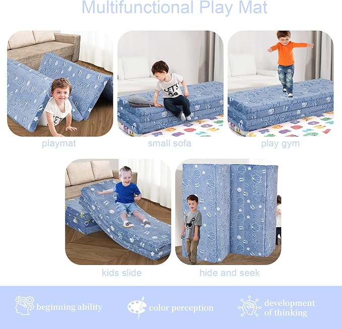 MeMoreCool Kids Floor Futon Mattress, Play Mat Muscle Mat Large 6x4 FT, Thicken Foam Tatami Mattress for Children Play Area, Foldable Sleeping Crawling Pad for Playroom