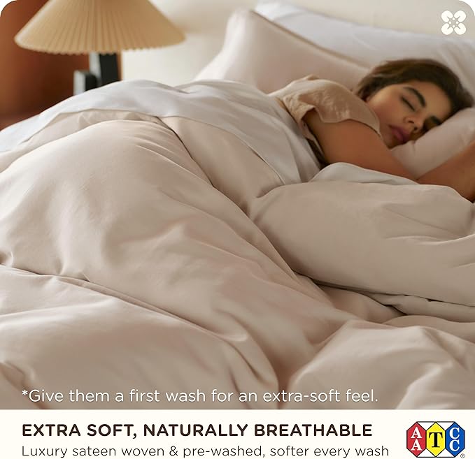 Bedsure Cotton Duvet Cover Queen, 100% GOTS Organic Cotton Duvet Cover Set, Fair Trade Certified Queen Bedding Set, Eco-Friendly, Ultra-Soft, Breathable Home Bedding for All Seasons(Linen, 90"x90")