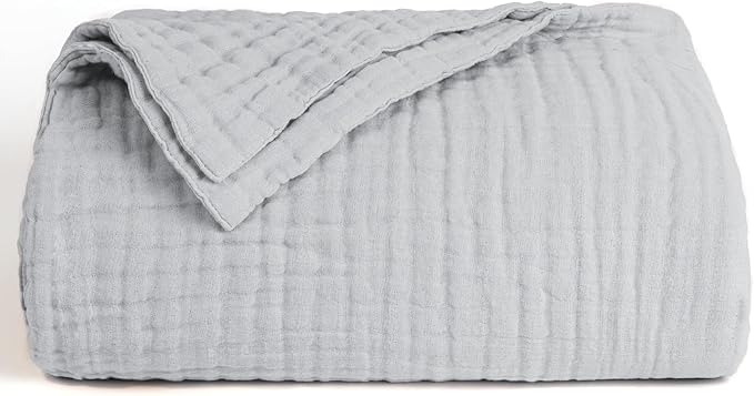 Love's cabin 6 Layer 100% Cotton Muslin Blanket, 60"x80" Twin Muslin Blanket for Couch Bed, Lightweight and Breathable Cotton Gauze for Adult, Light Grey