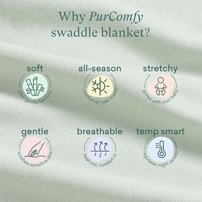PurComfy Supersoft Swaddle Blanket, Premium Bamboo Viscose Baby swaddling Blankets for Newborns, Lightweight & Breathable Swaddle Blankets for Boys and Girls, 47” x 47”, Neutral Baby Essentials