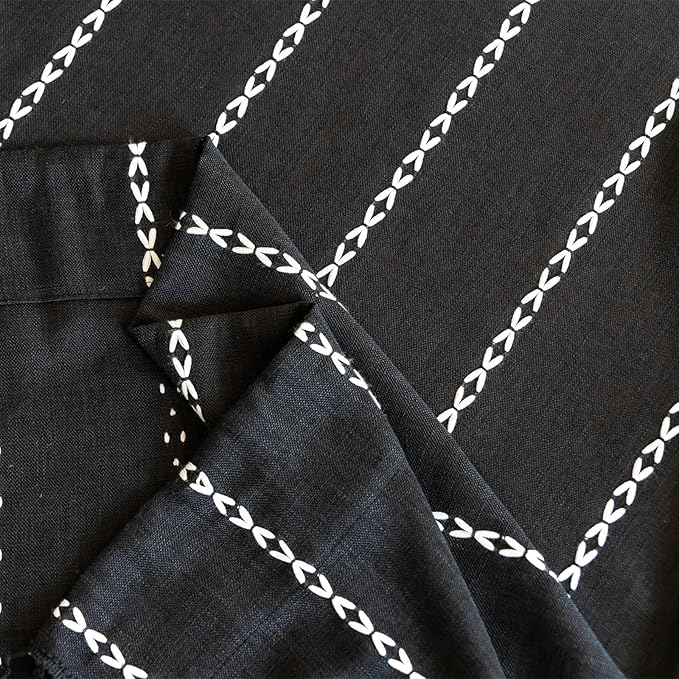 Deeprove Black Boho Curtains 108 inches Long for Bedroom Living Room, Vintage Bohemian Style Embroidery Stripe Tassel Farmhouse Cotton Linen French Door Window Treatments Decor, W52 x L108, 1 Panel