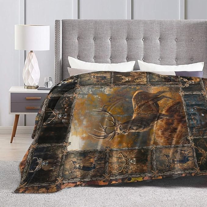 Deer Blanket Elk Throw Blanket Wildlife Animals Flannel Stuff Merch Cozy Decor Fleece Plush Fuzzy Warm Soft Lightweight Bedding Gifts for Hunting Lover Women Men Girl Boy Couch 60"X50"