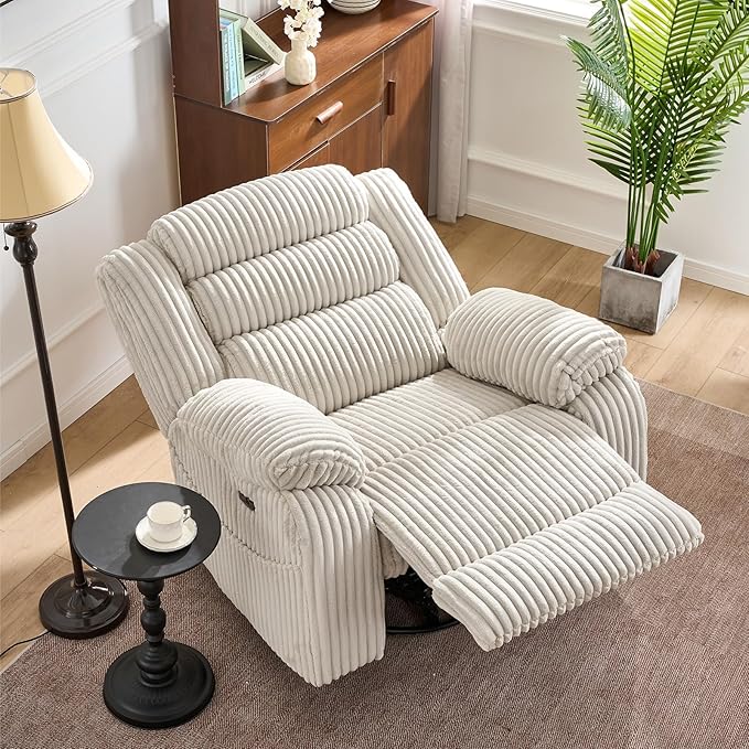 Power Swivel Rocker Recliner Chair for Adults with Massage and Heat, USB and Type-C Charging Port, Infinite Position, Electric Glider Rocking Chairs for Living Room, Nursery, Pale Grey