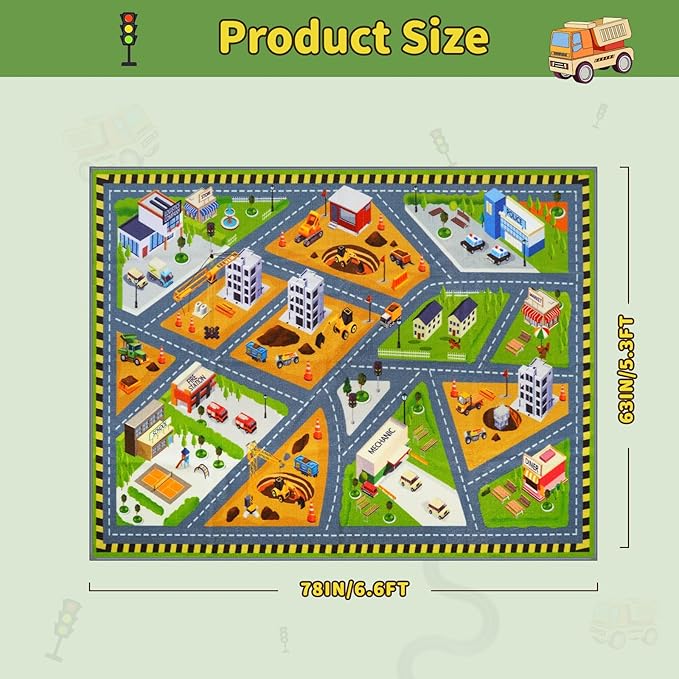 STARUIA Car Rug Play Mat 63"x78", Kids Cars Rug for Playroom Toy Cars Non-Slip City Road Map Kids Rugs for Bedroom Boys, Educational Baby Children Play Mat for Learn and Have Fun