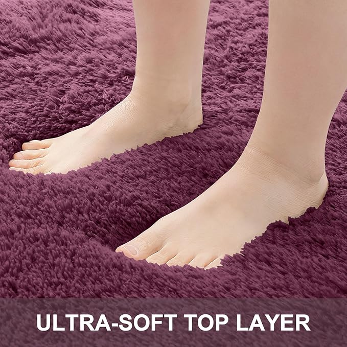 OLANLY 2x3 Machine Washable Small Bedside Rug, Soft Fluffy Shaggy Entryway Throw Rugs for Bedroom, Living Room, Indoor Floor Carpet for Kids Girls Boys, Nursery Rooms, Home Decor Aesthetic, Burgundy