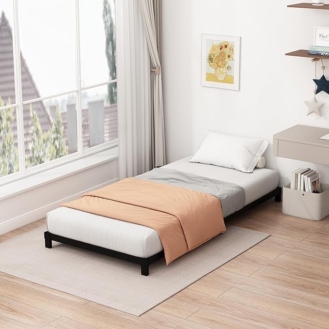 5 Inch Low Twin XL Bed Frames Heavy Duty Metal Platform, No Box Spring Needed, Easy Assembly Mattress Foundation, No Noise, Black