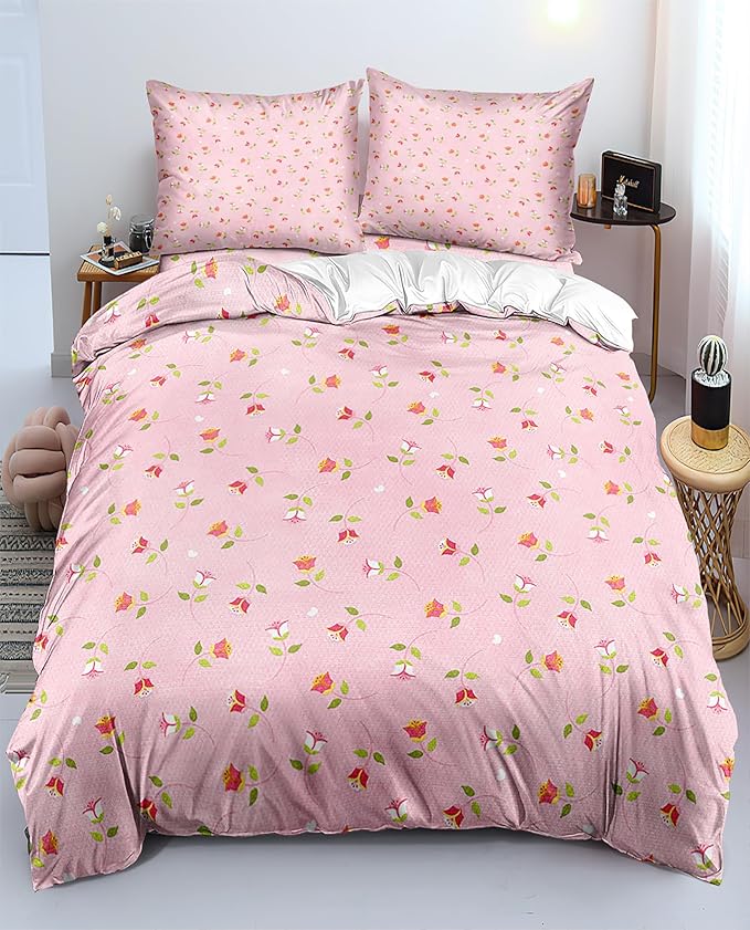 Cute Bow Tie & Rose Flowers Duvet Cover King Size 100% Cotton Bedding Set - Vintage Country Floral Comforter Cover with 2 Pillowcases for Girls, Teens, Students, Sweet Home Gift