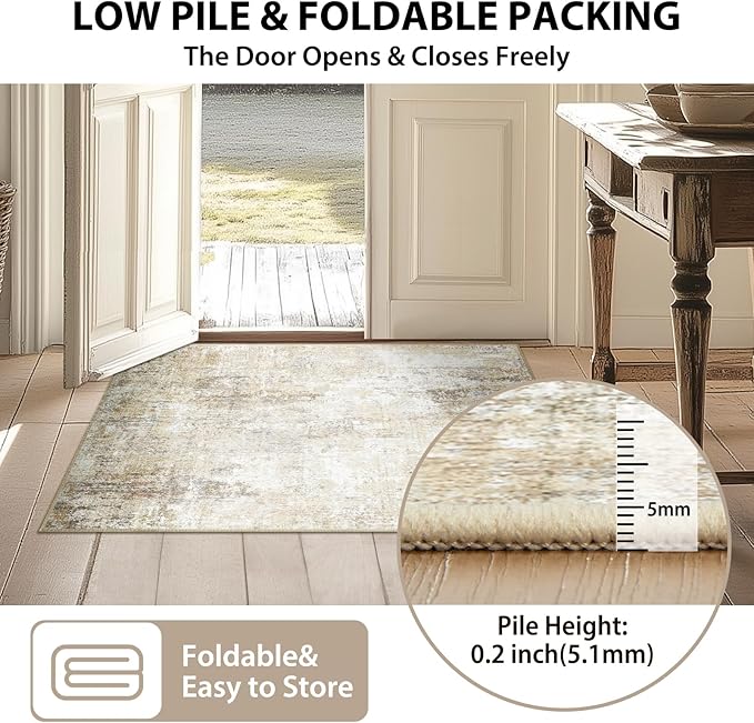 Washable Area Rugs 5'x7' Non-Slip Modern Abstract Soft for Living Room Entryway Bedroom Nursery, Print Pattern, Neutral Brown Gray