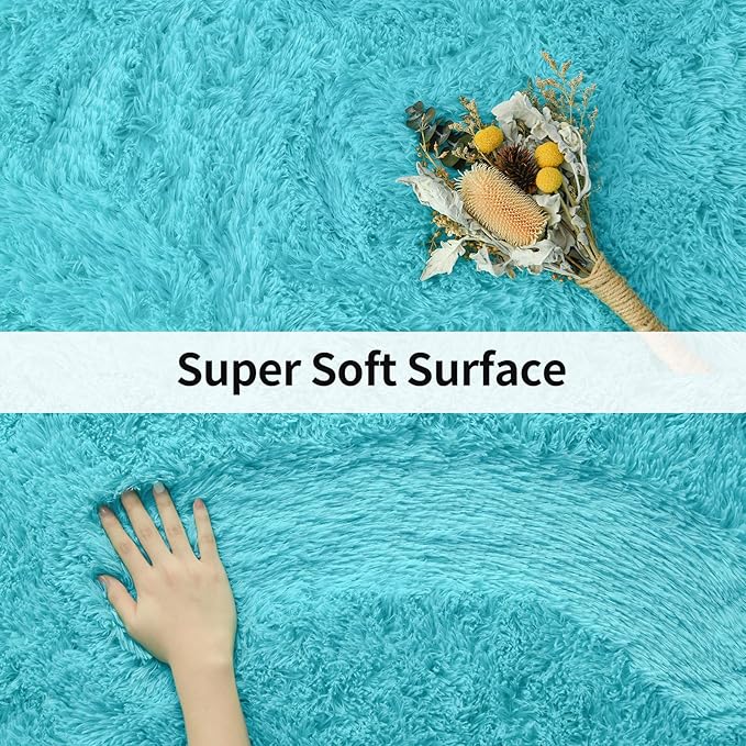 Merelax Soft Fluffy Blue Shaggy Area Rug for Bedroom Boys Kids Room, Comfy Plush Nursery Teal Blue Carpet for Baby Boy Shower Gift Grandchildren Birthday Holiday Home Decor Accent Floor Rugs, 3x5 Feet