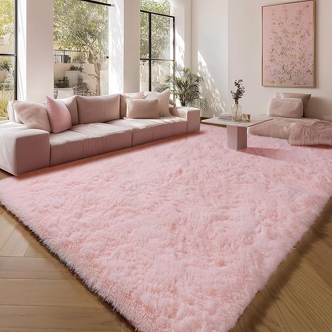 ONASAR Pink Area Rugs for Living Room Girls Bedroom, 5x8 Washable Fluffy Bedside Throw Rug, Soft Cute Plush Shaggy Indoor Floor Carpet for Nursery Kids Boys Teen Dorm Office Home Decor Aesthetic