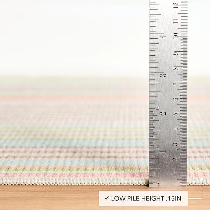 Dash and Albert Ana Ticking Machine Washable Area Rug - 2.5' x 8' Runner Aqua Stripe Washable Accent Rug - Durable, High Traffic Area Kitchen, Hallway, Bedroom