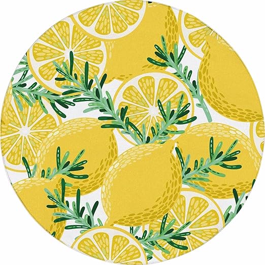 Round Lemon Rug Yellow Circle Rugs for Bedroom Dorm Living Room Lemon Tree Area Rug Floor Mat Pad Doormat Carpet, 3'X3'(90x90cm)