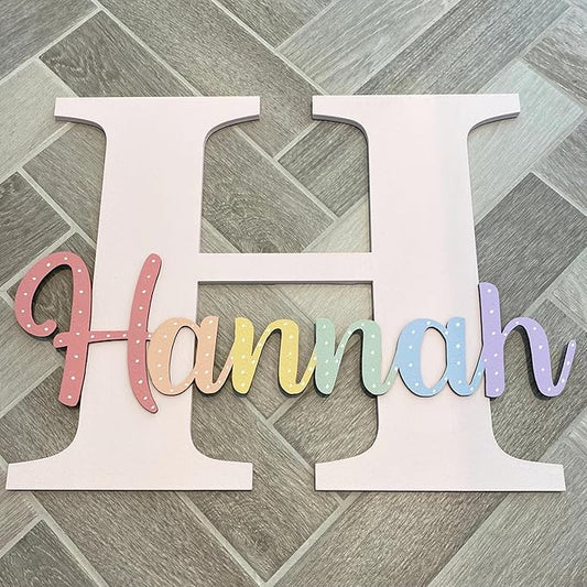Custom Boho Wood Personalized Initial & Name Sign, 3D Wooden Layered Handmade Letter Wall Decor for Nursery or Child's Bedroom, Boho Flower Name Sign, Girl or Boy's Birthday Gift