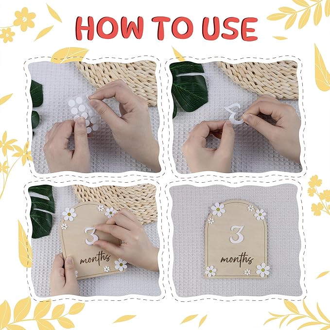 Wooden 3D Baby Monthly Milestone Cards Monthly Milestone Discs Newborn Photography Props Baby Announcement Sign Baby (Daisy)
