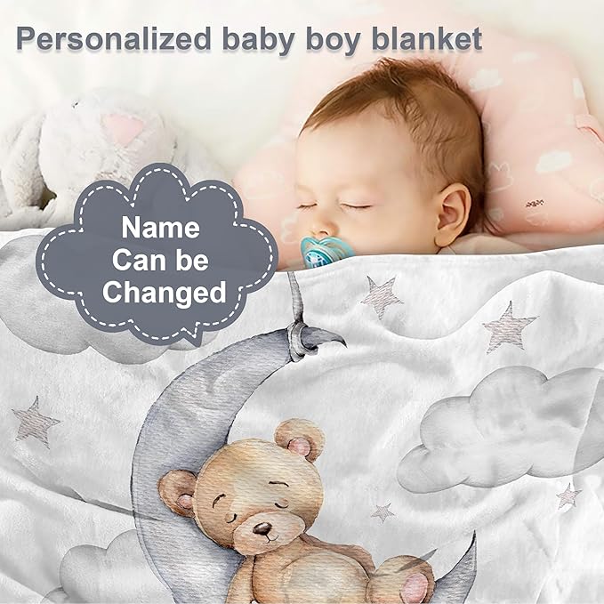 J&SBGFT Custom Baby Blanket for Boys - Personalized with Name, Receiving Blanket for Toddlers, Kids, Crib, Stroller, Nursery Decor - 30"x40", Color21