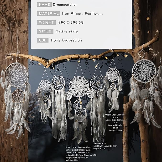 Dream Catcher Wall Decor,Large Boho Dream Catcher with Luxurious Feathers & Beads, Handmade Wall Hanging for Bedroom, Nursery, Living Room, Gift Ready for Girls & Adults (Camel)
