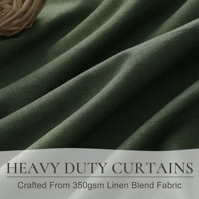 102 Inch Farmhouse Style Curtains, Sound/Draft/Cold/Heat/Sun Blocking Curtains Retro Vintage Dark Green Spring Drapes Playroom,Office Olive Green (W50 x L102 2 Panels Hook, Rings Included)