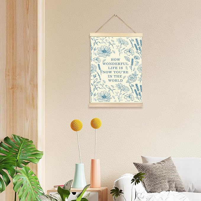 Hiuwevt Floral Nursery Wall Art, Baby Blue Boho Poster Hanger Frame, Kids Room Decor, Neutral Baby Shower Newborn Wall Art Decor for Toddler Girls Room Home Bedroom, 12x16 Inch