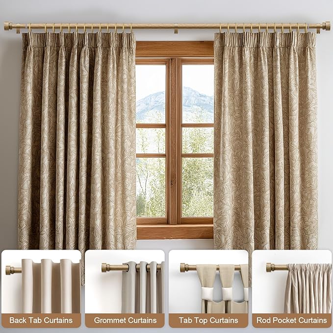 Weathered Wood Grain Curtain Rods for Windows 72 to 144 Inches 1" Diameter Boho Decorative Heavy Duty Window Curtain Rod Adjustable with Solid Finials for Living Room Bedroom Kitchen Farmhouse Outdoor