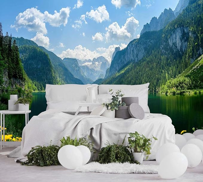 Natural Landscape Wallpaper Mural Lake Mountain Wall Mural for Bedroom Living Room(Not Self-Adhesive)