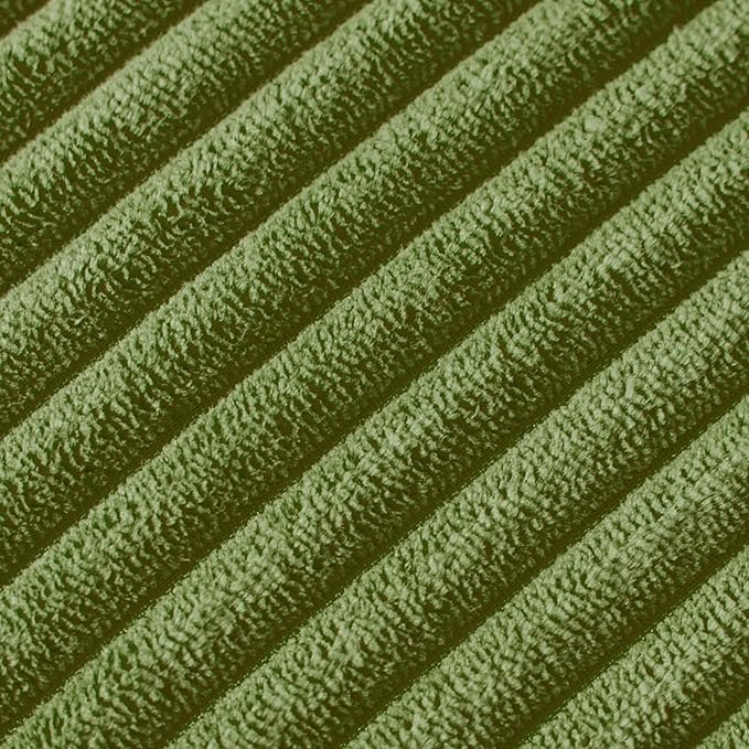 Fancy Homi Pack of 2 Moss Green Decorative Throw Pillow Covers 24x24 Inch with Pom-poms, Soft Corduroy Solid Square Cushion Covers for Couch Sofa Bedroom Car Living Room 60x60 cm