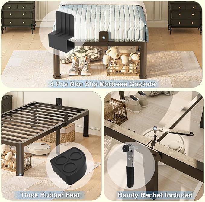 14 inch Twin XL Bed Frame with Round Corner Legs Mattress Slide Stopper,3500 lbs Heavy Duty Metal Platform,No Box Spring Needed,Easy Assembly,Noise Free