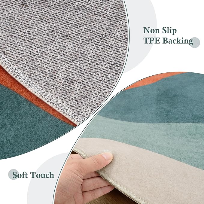 Mountain Round Rugs 6ft, Large Non Slip Circle Rug for Living Room Washable Boho Sunrise Sunset Bedroom Rug, Colorful Stain Resistant Round Carpet for Dining Room Nursery