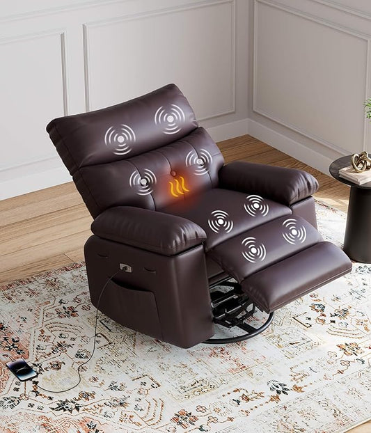 GarveeHome Power Rocker Swivel Recliner Chair - Heat and Massage, PU Leather Electric Glider Rocking Chair with USB Port, Glider Recliner Nursery Chair for Living Room, Bedroom, Nursery