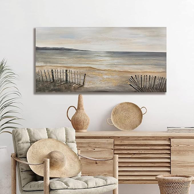 Yuaxker Ocean Canvas Wall Art Beach and Ocean Waves Canvas Painting Modern Minimalist Wall Decor for Living Room, Bedroom, Dining Room Office Artwork 24x48 inch