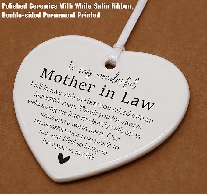Heart Shaped Christmas Ornament-Mother of The Groom Gift from Bride-Bridal Shower Wedding Present for Mother in Law New Mom Keepsake Ornament with Gift Box