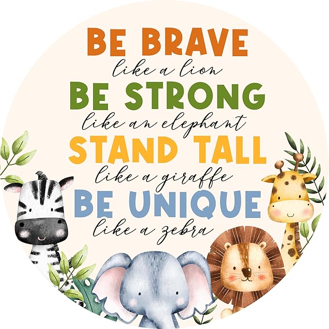 Boy Nursery Room Wall Decor Sign, Boho Woodland Nursery Wall Decor for Baby Boy Kids Bedroom Toddler Playroom Room Jungle Safari Animal Hanging Sign Decorations, Be Brave Strong Stand Tall Be Unique