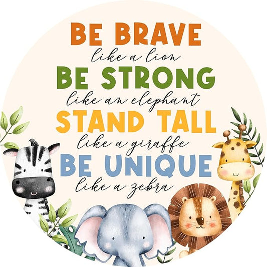 Boy Nursery Room Wall Decor Sign, Boho Woodland Nursery Wall Decor for Baby Boy Kids Bedroom Toddler Playroom Room Jungle Safari Animal Hanging Sign Decorations, Be Brave Strong Stand Tall Be Unique
