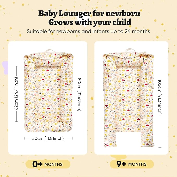 Miereirl Baby Lounger for Newborn, Dock A Tot & Baby Lounger Pillow with Soft Cotton, Infant Lounger for 0-24 Months, Baby Nest Lounger, Essentials Gifts Nest Cover - Dino