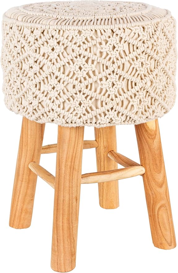 Mark&Day Pouf Ottoman, Huittinen Cream Round Pouf Foot Rest Furniture Piece for Living Room, Bedroom and Boho Home Decor (20"x14"x14")