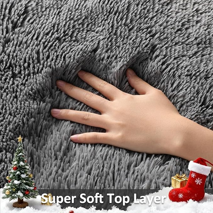 Ophanie 3x5 Rug, Bedside Preppy Dorm Area Rug, College Essentials Non Slip Grey Small Carpets for Bedroom, Anti Slip Fluffy Gray Living Room Rugs Home Decor Aesthetic, Nursery