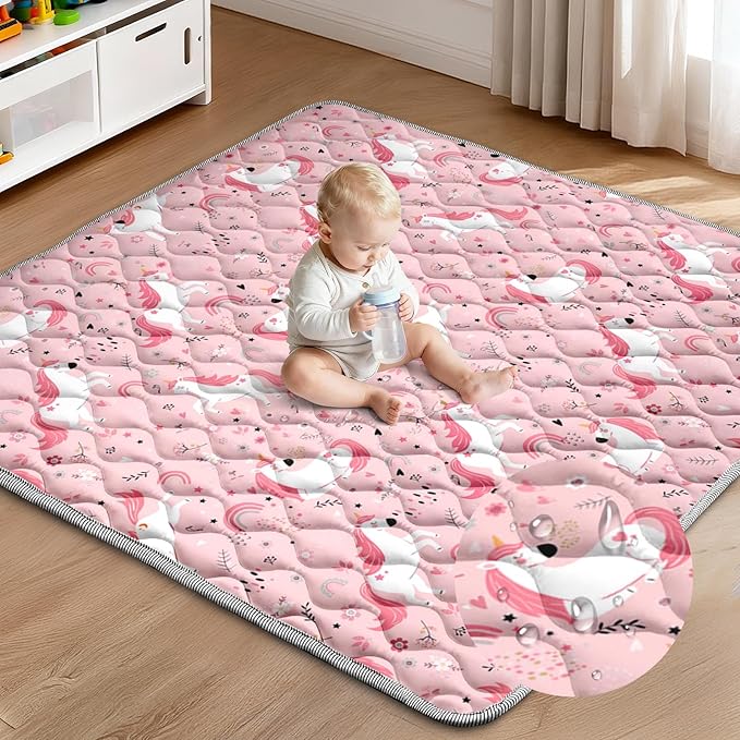 Baby Play Mat 50"x50" Extra Thick Foam Playmat - Water-Resistant Non-Slip Floor Mat & Cushioned Crawling Mat for Babies, Infants & Toddlers for Tummy Time(Unicorn)