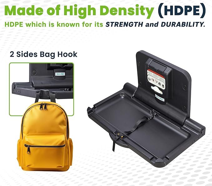 Alpine Wall Mounted Baby Changing Station 2 Pack - Horizontal Baby Changing Table Foldable Diaper Tables with Safety Strap for Commercial Bathroom, ADA Complaint (Hardware Included) Black