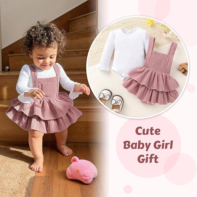 YOUNGER TREE Newborn Baby Girl Fall Winter Outfits Long Sleeve Romper Corduroy Overall Dress Infant Skirt Clothes Sets