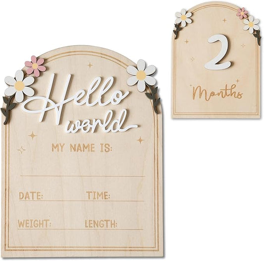 Baby Announcement Sign, Hello World Newborn Sign for Hospital, She’s Here Card, Baby Announcements Ideas, Newborn Photography Props Double-Sided (HW4)