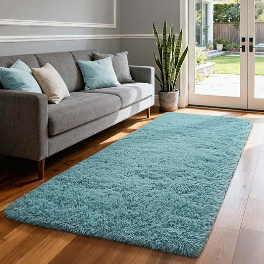 Merelax Soft Fluffy Rugs for Bedroom Living Room, 2x6 Hallway Runner Rugs, Furry Shag Bedside Area Rug Indoor Accent Floor Carpet, Plush Fuzzy Rug for Dorm Nursery Kids Room Decor, Turquoise Green