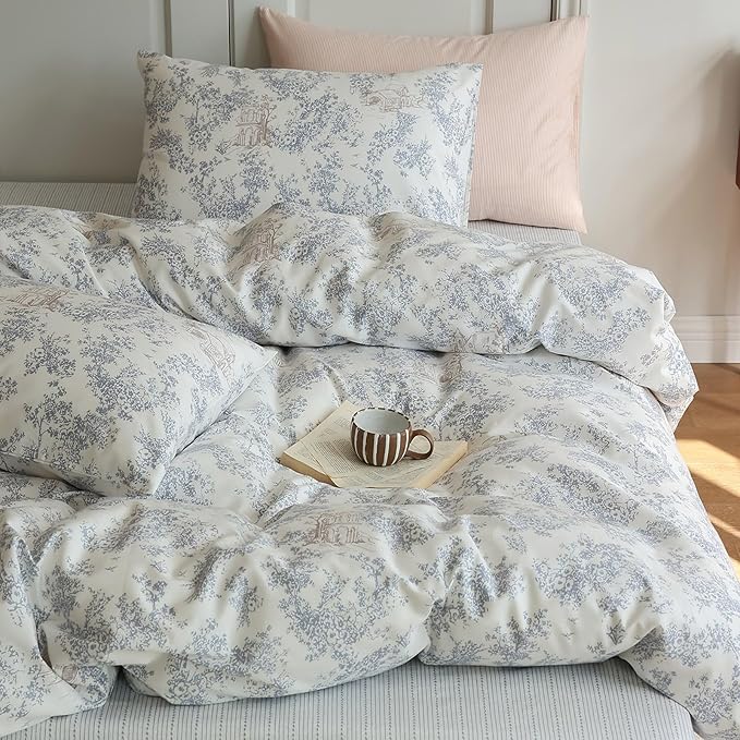 HighBuy Boho Floral Girls Duvet Cover Twin XL 100% Cotton Chic Floral Bedding Duvet Cover Twin XL Lightweight Soft Aesthetic Garden Flower Bedding Set Comforter Cover with 2 Pillowcases
