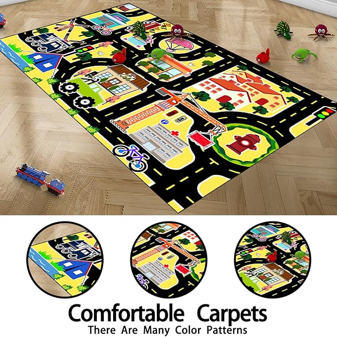 Car Rugs for Kids - Car Track Carpet for Boys Road Rug for Bedroom Road Map Carpet for Kids Toy Play Mat Farm, 4. 5x6 Feet