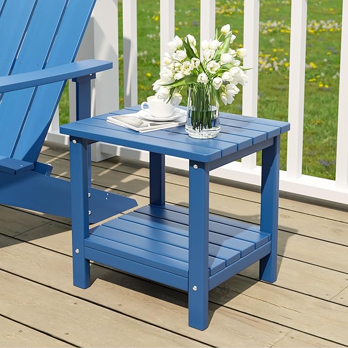 UDPATIO 2-Tier Side Table, 19x16x17.8 in, Blue, Adirondack End Table, Indoor & Outdoor Use