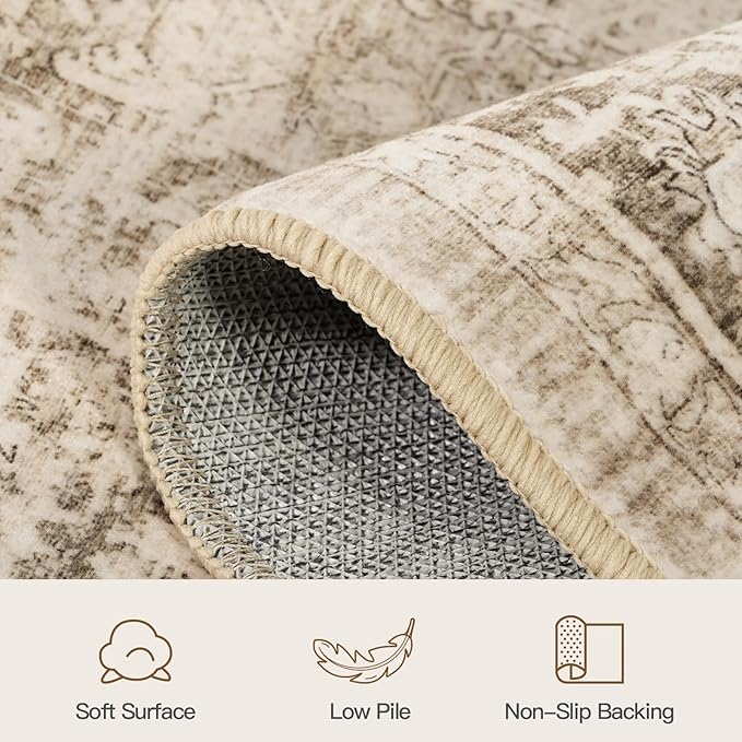 Lofus 5x7 Area Rug for Living Room,Beige Washable Area Rugs with Non-Slip Backing,Soft Neutral Carpets for Bedroom Dining Room Home Office Indoor Nursery