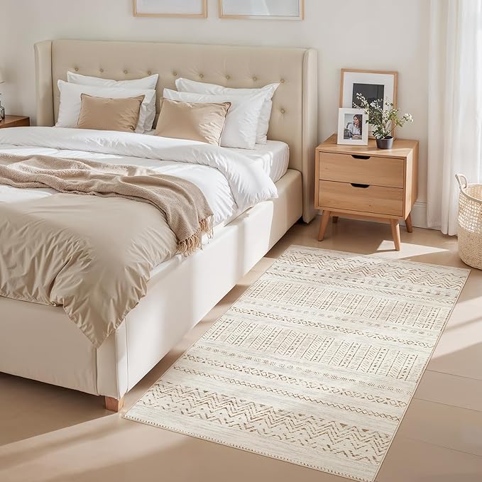 Area Rugs for Living Room Washable Living Room Rug Soft Neutral Indoor Floor Carpet Non-Slip Stain Resistant Modern Boho Rugs for Bedroom Dining Room Kids Room Nursery Office Home Brown Cream