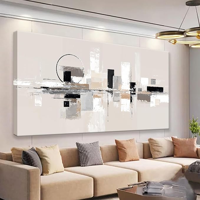 QSQ Large Abstract Wall Art For Living Room Painting Black White Wall Art Prints Minimalist Grey Brown Abstract Art Modern Canvas Art Wall Decor Picture For Bedroom Office Home Decoration 29" × 58"