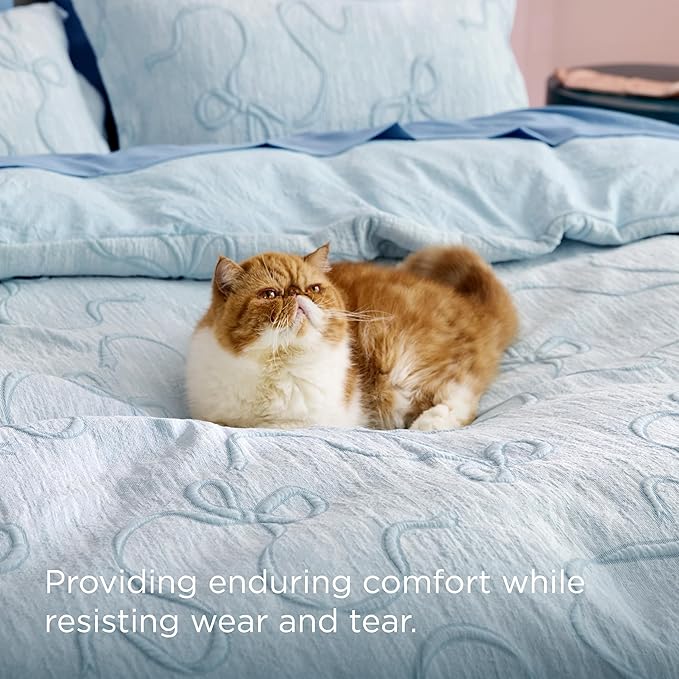 Bedsure Blue Duvet Cover Queen Size with Bowknot Jacquard Design, Soft and Elegant Boho Bedding Set, Luxurious Craftsmanship for a Stylish Bedroom,Includes 1 90"x90" Duvet Cover & 2 Pillow Shams